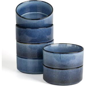 imagefamiware Star Cereal Bowl Set Soup Bowls Set of 6 Double Reactive Glaze Stackable 23 oz Deep Bowls Suitable for Cereal Popcorn Oatmeal Dessert  Dishwasher and Microwave Safe Cappuccino WhiteNebulas Blue