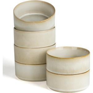 imagefamiware Star Cereal Bowl Set Soup Bowls Set of 6 Double Reactive Glaze Stackable 23 oz Deep Bowls Suitable for Cereal Popcorn Oatmeal Dessert  Dishwasher and Microwave Safe Cappuccino WhiteCappuccino White