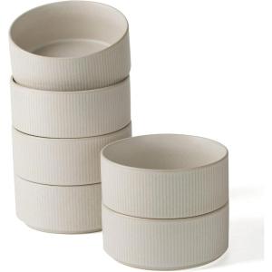imagefamiware Star Cereal Bowl Set Soup Bowls Set of 6 Double Reactive Glaze Stackable 23 oz Deep Bowls Suitable for Cereal Popcorn Oatmeal Dessert  Dishwasher and Microwave Safe Cappuccino WhiteMatte White