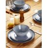 imageFamiware Dinnerware Sets for 4 Ocean Round 12Piece Kitchen Plates and Bowls Sets Microwave and Dishwasher Safe Scratch Resistant Matte BlackBlue