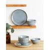 imageFamiware Dinnerware Sets for 4 Ocean Round 12Piece Kitchen Plates and Bowls Sets Microwave and Dishwasher Safe Scratch Resistant Matte BlackBlue