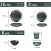 imageFamiware Dinnerware Sets for 4 Ocean Round 12Piece Kitchen Plates and Bowls Sets Microwave and Dishwasher Safe Scratch Resistant Matte BlackDeep Forest