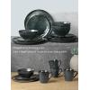 imageFamiware Dinnerware Sets for 4 Ocean Round 12Piece Kitchen Plates and Bowls Sets Microwave and Dishwasher Safe Scratch Resistant Matte BlackDeep Forest