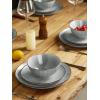 imageFamiware Dinnerware Sets for 4 Ocean Round 12Piece Kitchen Plates and Bowls Sets Microwave and Dishwasher Safe Scratch Resistant Matte BlackGray