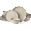 imageFamiware Dinnerware Sets for 4 Ocean Round 12Piece Kitchen Plates and Bowls Sets Microwave and Dishwasher Safe Scratch Resistant Matte BlackLight khaki