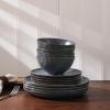 imageFamiware Dinnerware Sets for 4 Ocean Round 12Piece Kitchen Plates and Bowls Sets Microwave and Dishwasher Safe Scratch Resistant Matte BlackMatte Black