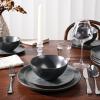 imageFamiware Dinnerware Sets for 4 Ocean Round 12Piece Kitchen Plates and Bowls Sets Microwave and Dishwasher Safe Scratch Resistant Matte BlackMatte Black