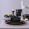 imageFamiware Nebula Plates and Bowls Sets for 4 12 Pieces Stoneware Dinnerware Set Microwave and Dishwasher Safe Dishes Set White with Black RimBlack with White Rim