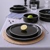 imageFamiware Nebula Plates and Bowls Sets for 4 12 Pieces Stoneware Dinnerware Set Microwave and Dishwasher Safe Dishes Set White with Black RimBlack with White Rim
