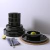 imageFamiware Nebula Plates and Bowls Sets for 4 12 Pieces Stoneware Dinnerware Set Microwave and Dishwasher Safe Dishes Set White with Black RimBlack with White Rim