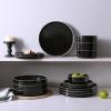 imageFamiware Nebula Plates and Bowls Sets for 4 12 Pieces Stoneware Dinnerware Set Microwave and Dishwasher Safe Dishes Set White with Black RimBlack with White Rim