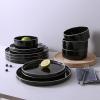 imageFamiware Nebula Plates and Bowls Sets for 4 12 Pieces Stoneware Dinnerware Set Microwave and Dishwasher Safe Dishes Set White with Black RimBlack with White Rim
