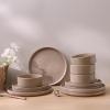 imageFamiware Nebula Plates and Bowls Sets for 4 12 Pieces Stoneware Dinnerware Set Microwave and Dishwasher Safe Dishes Set White with Black RimCinnamon Brown