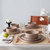imageFamiware Nebula Plates and Bowls Sets for 4 12 Pieces Stoneware Dinnerware Set Microwave and Dishwasher Safe Dishes Set White with Black RimCinnamon Brown