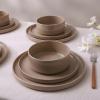 imageFamiware Nebula Plates and Bowls Sets for 4 12 Pieces Stoneware Dinnerware Set Microwave and Dishwasher Safe Dishes Set White with Black RimCinnamon Brown