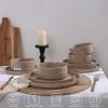 imageFamiware Nebula Plates and Bowls Sets for 4 12 Pieces Stoneware Dinnerware Set Microwave and Dishwasher Safe Dishes Set White with Black RimCinnamon Brown
