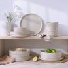 imageFamiware Nebula Plates and Bowls Sets for 4 12 Pieces Stoneware Dinnerware Set Microwave and Dishwasher Safe Dishes Set White with Black RimCreamy White with Colorful Speckles