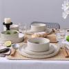 imageFamiware Nebula Plates and Bowls Sets for 4 12 Pieces Stoneware Dinnerware Set Microwave and Dishwasher Safe Dishes Set White with Black RimCreamy White with Colorful Speckles