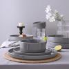 imageFamiware Nebula Plates and Bowls Sets for 4 12 Pieces Stoneware Dinnerware Set Microwave and Dishwasher Safe Dishes Set White with Black RimDark Gray