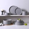 imageFamiware Nebula Plates and Bowls Sets for 4 12 Pieces Stoneware Dinnerware Set Microwave and Dishwasher Safe Dishes Set White with Black RimDark Gray