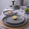 imageFamiware Nebula Plates and Bowls Sets for 4 12 Pieces Stoneware Dinnerware Set Microwave and Dishwasher Safe Dishes Set White with Black RimDark Gray