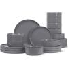 imageFamiware Nebula Plates and Bowls Sets for 4 12 Pieces Stoneware Dinnerware Set Microwave and Dishwasher Safe Dishes Set White with Black RimDark Gray