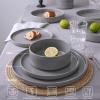 imageFamiware Nebula Plates and Bowls Sets for 4 12 Pieces Stoneware Dinnerware Set Microwave and Dishwasher Safe Dishes Set White with Black RimDark Gray