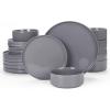 imageFamiware Nebula Plates and Bowls Sets for 4 12 Pieces Stoneware Dinnerware Set Microwave and Dishwasher Safe Dishes Set White with Black RimDark Gray