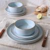 imageFamiware Nebula Plates and Bowls Sets for 4 12 Pieces Stoneware Dinnerware Set Microwave and Dishwasher Safe Dishes Set White with Black RimLight Blue with Brown Rim