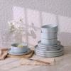 imageFamiware Nebula Plates and Bowls Sets for 4 12 Pieces Stoneware Dinnerware Set Microwave and Dishwasher Safe Dishes Set White with Black RimLight Blue with Brown Rim