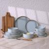 imageFamiware Nebula Plates and Bowls Sets for 4 12 Pieces Stoneware Dinnerware Set Microwave and Dishwasher Safe Dishes Set White with Black RimLight Blue with Brown Rim