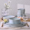 imageFamiware Nebula Plates and Bowls Sets for 4 12 Pieces Stoneware Dinnerware Set Microwave and Dishwasher Safe Dishes Set White with Black RimLight Blue with Brown Rim