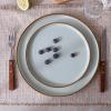 imageFamiware Nebula Plates and Bowls Sets for 4 12 Pieces Stoneware Dinnerware Set Microwave and Dishwasher Safe Dishes Set White with Black RimLight Green with Brown Rim