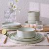 imageFamiware Nebula Plates and Bowls Sets for 4 12 Pieces Stoneware Dinnerware Set Microwave and Dishwasher Safe Dishes Set White with Black RimLight Green with Brown Rim