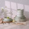 imageFamiware Nebula Plates and Bowls Sets for 4 12 Pieces Stoneware Dinnerware Set Microwave and Dishwasher Safe Dishes Set White with Black RimLight Green with Brown Rim