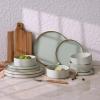 imageFamiware Nebula Plates and Bowls Sets for 4 12 Pieces Stoneware Dinnerware Set Microwave and Dishwasher Safe Dishes Set White with Black RimLight Green with Brown Rim
