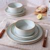 imageFamiware Nebula Plates and Bowls Sets for 4 12 Pieces Stoneware Dinnerware Set Microwave and Dishwasher Safe Dishes Set White with Black RimLight Green with Brown Rim