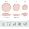 imageFamiware Nebula Plates and Bowls Sets for 4 12 Pieces Stoneware Dinnerware Set Microwave and Dishwasher Safe Dishes Set White with Black RimLight Pink with Brown Rim
