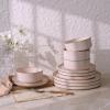 imageFamiware Nebula Plates and Bowls Sets for 4 12 Pieces Stoneware Dinnerware Set Microwave and Dishwasher Safe Dishes Set White with Black RimLight Pink with Brown Rim