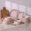 imageFamiware Nebula Plates and Bowls Sets for 4 12 Pieces Stoneware Dinnerware Set Microwave and Dishwasher Safe Dishes Set White with Black RimLight Pink with Brown Rim