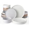 imageFamiware Nebula Plates and Bowls Sets for 4 12 Pieces Stoneware Dinnerware Set Microwave and Dishwasher Safe Dishes Set White with Black RimMulticolor