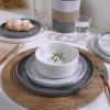imageFamiware Nebula Plates and Bowls Sets for 4 12 Pieces Stoneware Dinnerware Set Microwave and Dishwasher Safe Dishes Set White with Black RimMulticolor