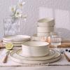 imageFamiware Nebula Plates and Bowls Sets for 4 12 Pieces Stoneware Dinnerware Set Microwave and Dishwasher Safe Dishes Set White with Black RimVanilla White with Brown Rim
