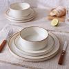 imageFamiware Nebula Plates and Bowls Sets for 4 12 Pieces Stoneware Dinnerware Set Microwave and Dishwasher Safe Dishes Set White with Black RimVanilla White with Brown Rim