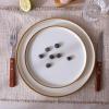 imageFamiware Nebula Plates and Bowls Sets for 4 12 Pieces Stoneware Dinnerware Set Microwave and Dishwasher Safe Dishes Set White with Black RimVanilla White with Brown Rim