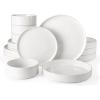 imageFamiware Nebula Plates and Bowls Sets for 4 12 Pieces Stoneware Dinnerware Set Microwave and Dishwasher Safe Dishes Set White with Black RimWhite