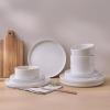 imageFamiware Nebula Plates and Bowls Sets for 4 12 Pieces Stoneware Dinnerware Set Microwave and Dishwasher Safe Dishes Set White with Black RimWhite