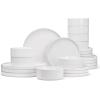 imageFamiware Nebula Plates and Bowls Sets for 4 12 Pieces Stoneware Dinnerware Set Microwave and Dishwasher Safe Dishes Set White with Black RimWhite