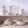 imageFamiware Nebula Plates and Bowls Sets for 4 12 Pieces Stoneware Dinnerware Set Microwave and Dishwasher Safe Dishes Set White with Black RimWhite