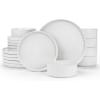 imageFamiware Nebula Plates and Bowls Sets for 4 12 Pieces Stoneware Dinnerware Set Microwave and Dishwasher Safe Dishes Set White with Black RimWhite